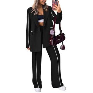 Women's Fall Spring 2 Piece Blazer Outfits Business Casual Oversized Jacket Wide